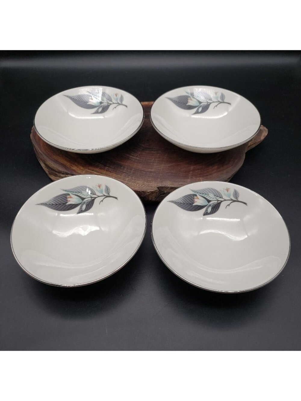 Vintage Homer Laughlin Rhythm Berry Bowls Set of 4 Gray Floral 5.25"
